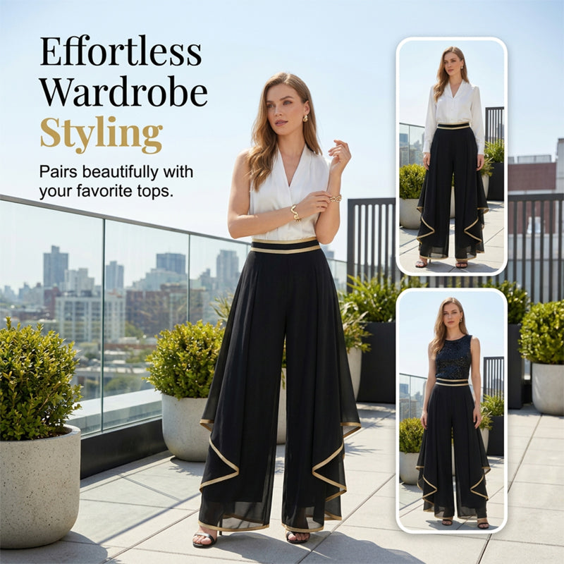 👖 OKRESOWE 50% ZNIŻKI! ✨ Spodnie damskie z szerokimi nogawkami – oddychające, ze złotymi wykończeniami, eleganckie, uniwersalne 🍂