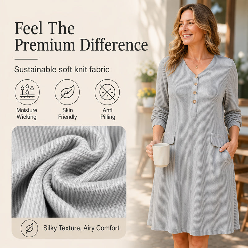 👗 Sukienka dzianinowa w pionowe paski i dekolt w serek dla kobiet