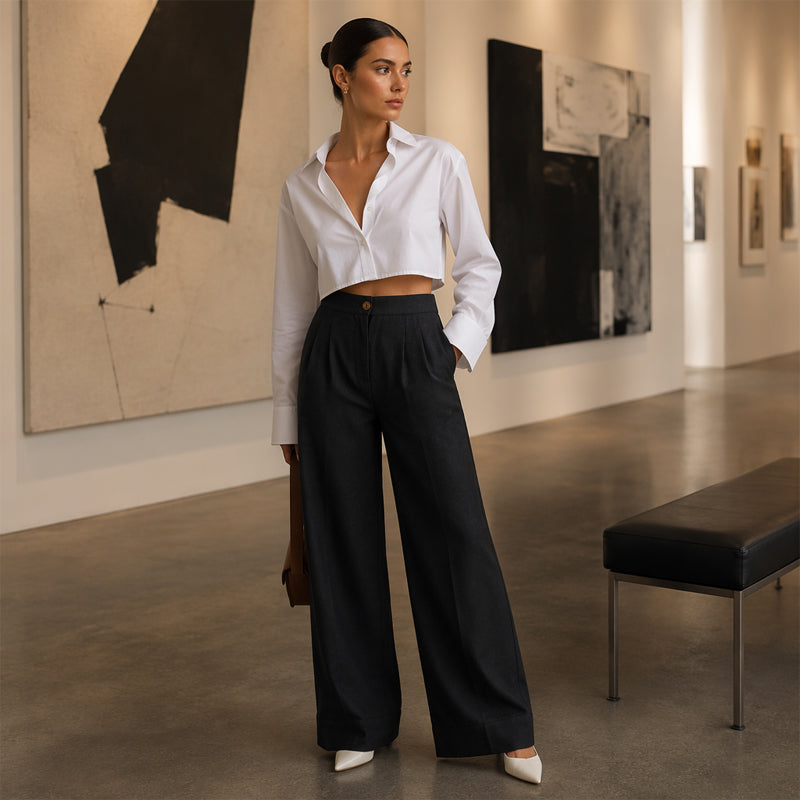 Absolutny must-have🔥👖 Lekkie spodnie z mieszanki lnu – o luźnym kroju i klasycznej prostej nogawce, idealne do pracy lub na weekend