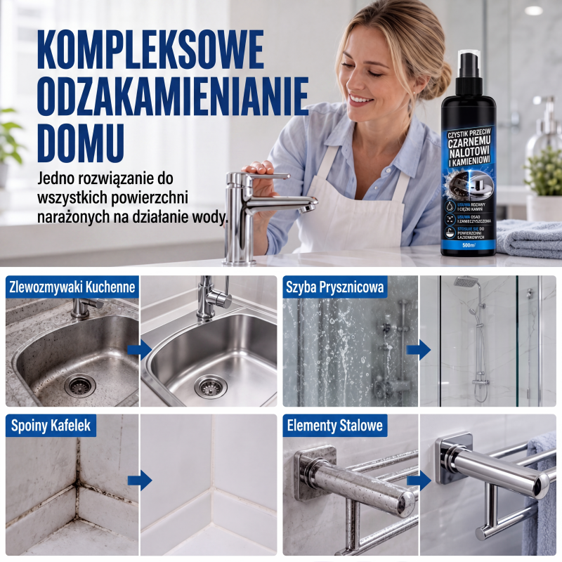 Wielofunkcyjny środek do usuwania kamienia 🍋 – usuwa kamień, czarne osady i osady mydlane – 3 działania w jednym