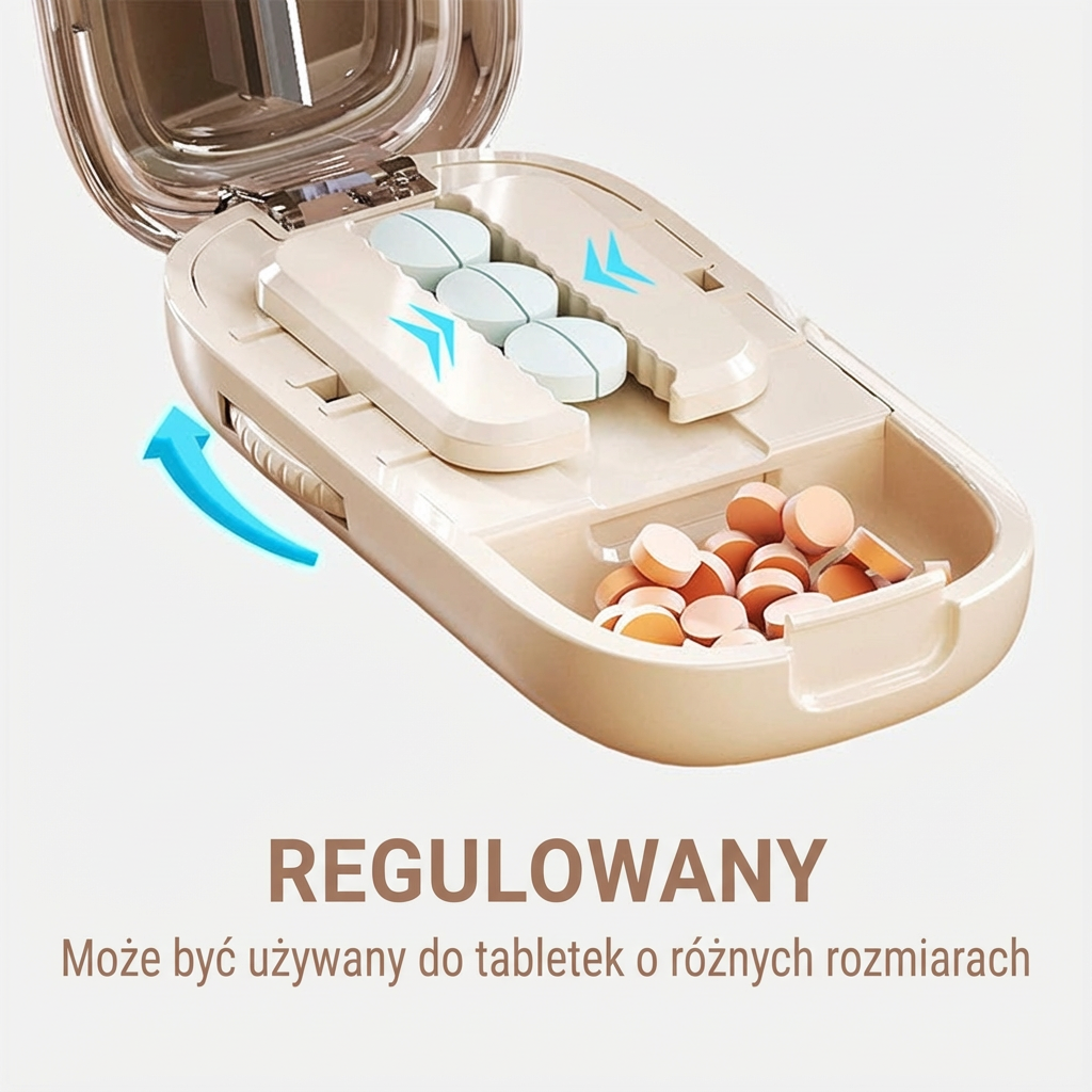 Przenośny pojemnik na tabletki z nożem